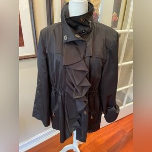Tahari ruffle front rain coat in XL